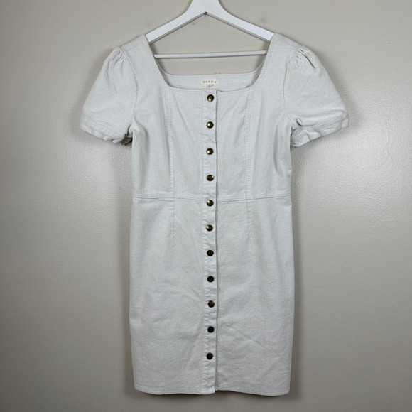 böhme Dresses & Skirts - Bohme Women's‎ Large Mini Dress Cream Corduroy Button Front Puff Sleeve y2k